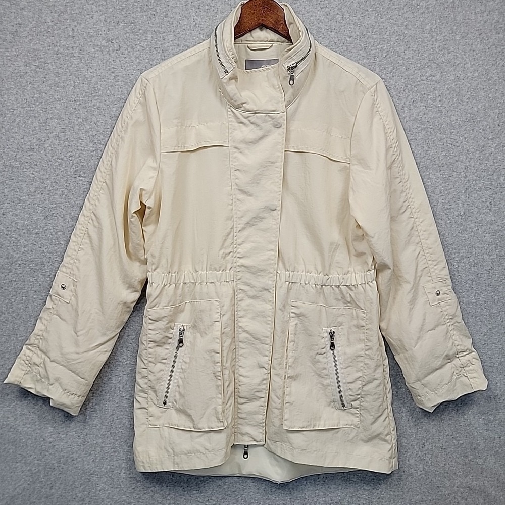 Tart Collections Lightweight Hood Rain Jacket Anorak Funnel Neck Cream Women's L